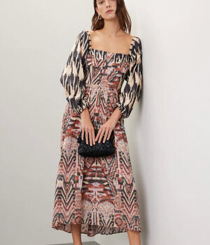 Maria Cher Batik Peasant Midi Dress XS Cottage Boho Western Cotton Prairie $475